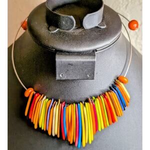 Tagua Multicolor Fringe Handmade Wire Choker Necklace